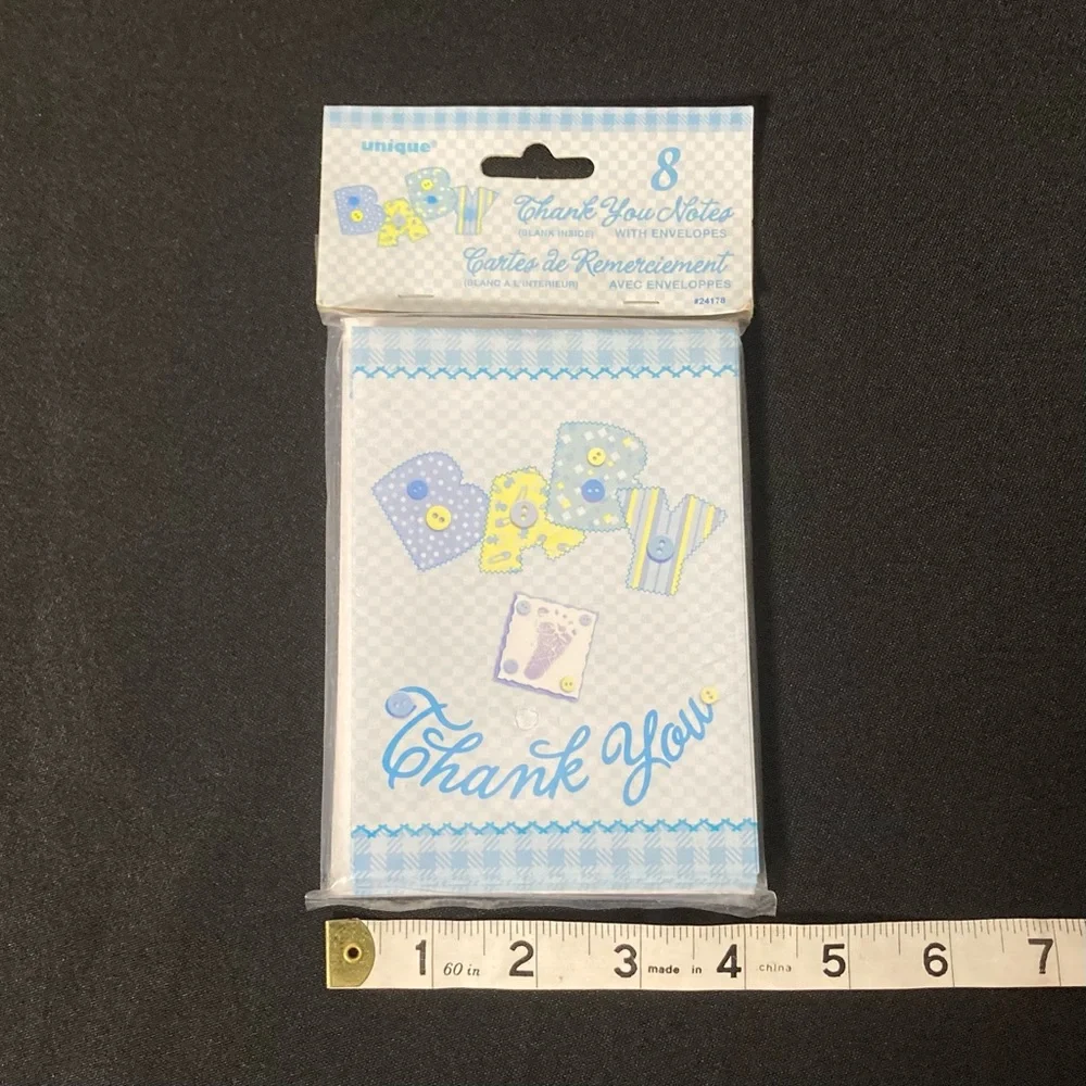 ⭐️ Unique Industries Blue Baby Shower Thank You Cards And Envelopes Set of 8